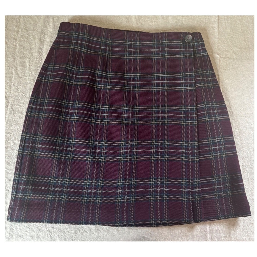 Vintage LL Bean Wool Plaid Wrap Mini Skirt Sz 10P, Dark Academia, Preppy, 90's